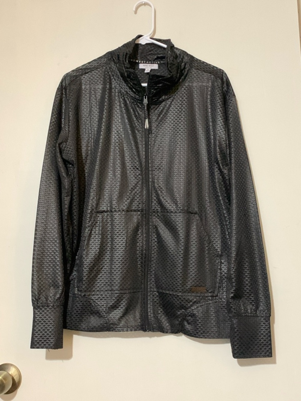 Nine West Black Lightweight Textured Zip-Front Jacket/Drawstring waist